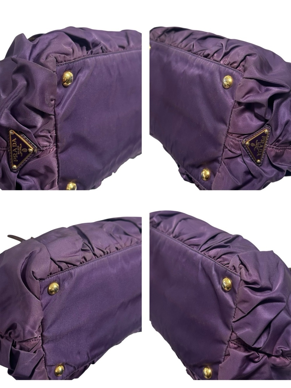 Prada Viola Purple Tessuto Nylon & Leather Pleated Tote Bag - Picture 7 of 16